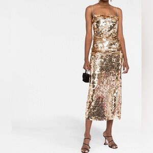 New Arrivals Gold Sequin Midi Dress in Size 34